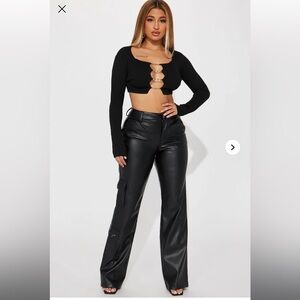 Fashion Nova Black Wide Leg Faux Leather Pants